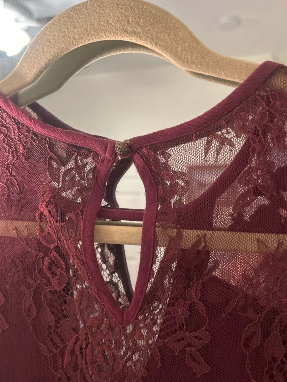 American Eagle Outfitters Burgundy Lace Long Sleeve Dress